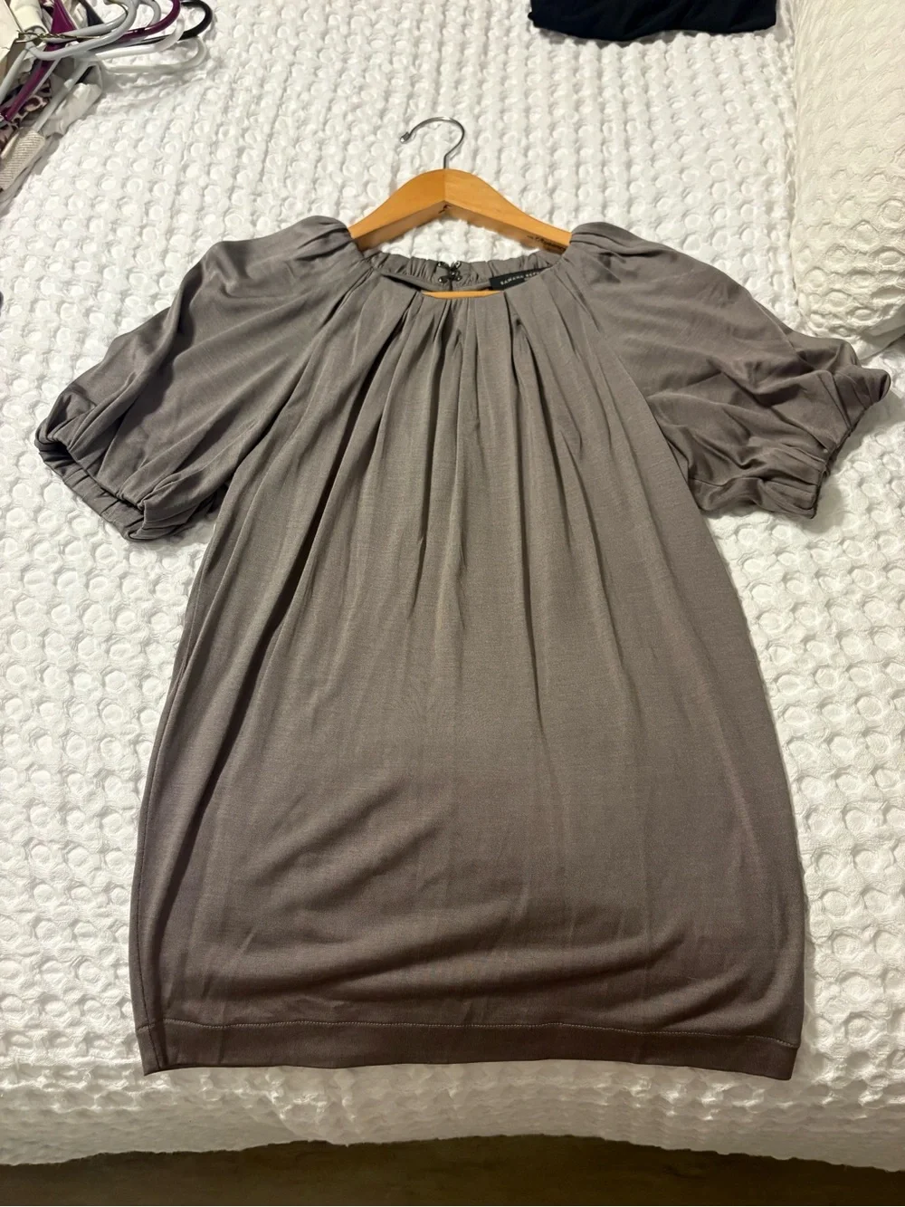 Banana Republic Taupe Pleated Puff-Sleeve Blouse